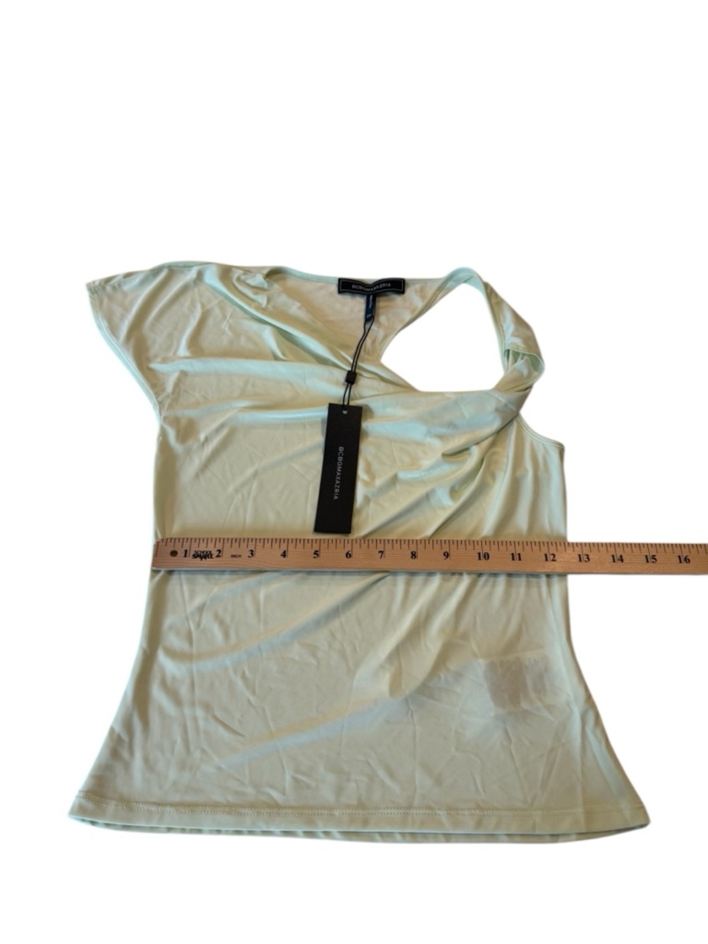 BCBGMAXAZRIA Jade Green Cowl Neck Party Statement Top NEW $98 XXS One Shoulder - Picture 9 of 15
